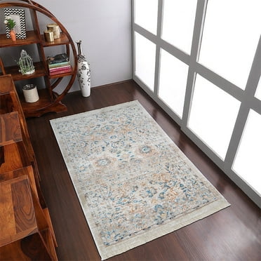 Rugsotic Carpets Machine Woven Crossweave Area Rugs - 1'8''X2'10'', Rectangle,Ivory,Classic Oriental Traditional , Low Pile Machine Made Area Rugs For Living Room, Bed Room (M00067)