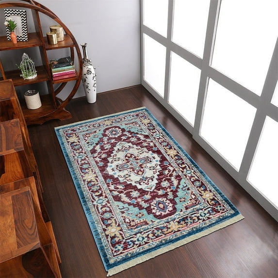 Rugsotic Carpets Machine Woven Crossweave Area Rugs - 1'8''X2'10'', Rectangle,Red,Classic Oriental Traditional , Low Pile Machine Made Area Rugs For Living Room, Bed Room (M00084)