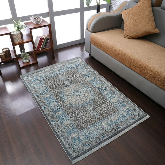 Rugsotic Carpets Machine Woven Crossweave Area Rugs - 2'X3'10'', Rectangle,Black Gray,Classic Oriental Traditional , Low Pile Machine Made Area Rugs For Living Room, Bed Room (M00090)