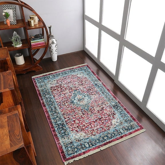 Rugsotic Carpets Machine Woven Crossweave Area Rugs - 2'X3'10'', Rectangle,Red,Classic Oriental Traditional , Low Pile Machine Made Area Rugs For Living Room, Bed Room (M00083)