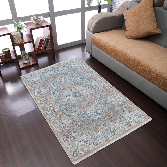 Rugsotic Carpets Machine Woven Crossweave Area Rugs - 5'X7'10'', Rectangle,Beige Black,Classic Oriental Traditional , Low Pile Machine Made Area Rugs For Living Room, Bed Room (M00093)