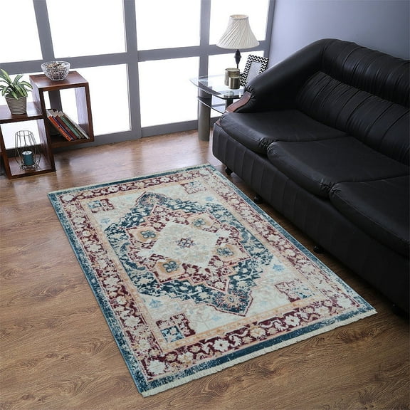 Rugsotic Carpets Machine Woven Crossweave Area Rugs - 6'X9', Rectangle,Red,Classic Oriental Traditional , Low Pile Machine Made Area Rugs For Living Room, Bed Room (M00062)