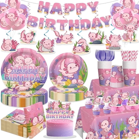 Rugterra Axolotl Birthday Decorations Complete Pink Party Set Serves 25 Guests