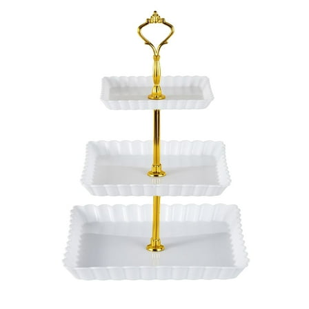 3 Tier Cupcake Stand, Plastic Tiered Serving Stand, Square Dessert Tray for Tea Party, Baby Shower, Wedding and Party (White)