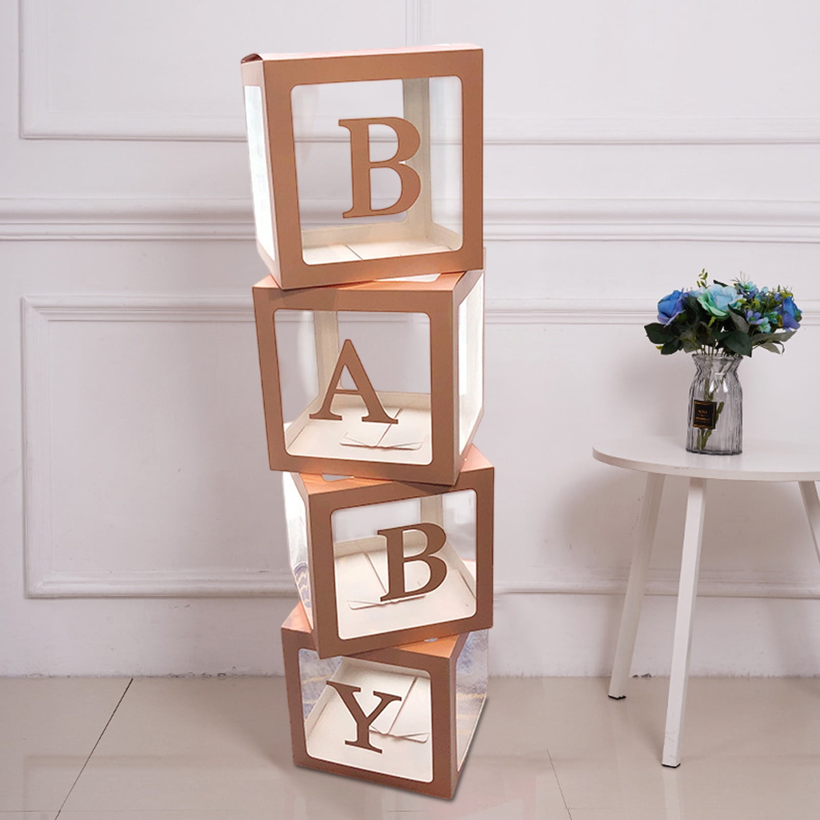 CJT Baby Shower Boxes - 4pc 3D White Decorating Boxes With Gold Letters For Teddy Bears & Party Decor