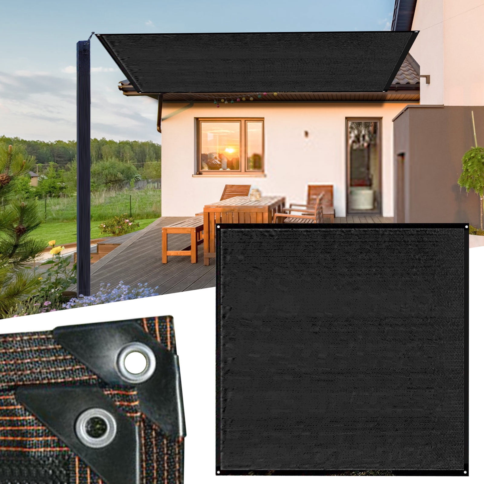 Ruhiku GW Black 13'x13' Sun Mesh Thickened Encrypted Net Sunblock Shade Cloth Cover UV Resistant for Pergola Patio Plants Greenhouse Chicken Coop Car Barn