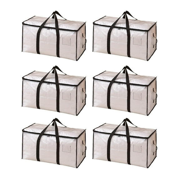 Ruhiku GW Moving Bags, Clear Storage Bags 6-Pack - Extra-Large 69x36x38cm Reinforced Plastic Organizers for Moving/Christmas Decor/Clothes