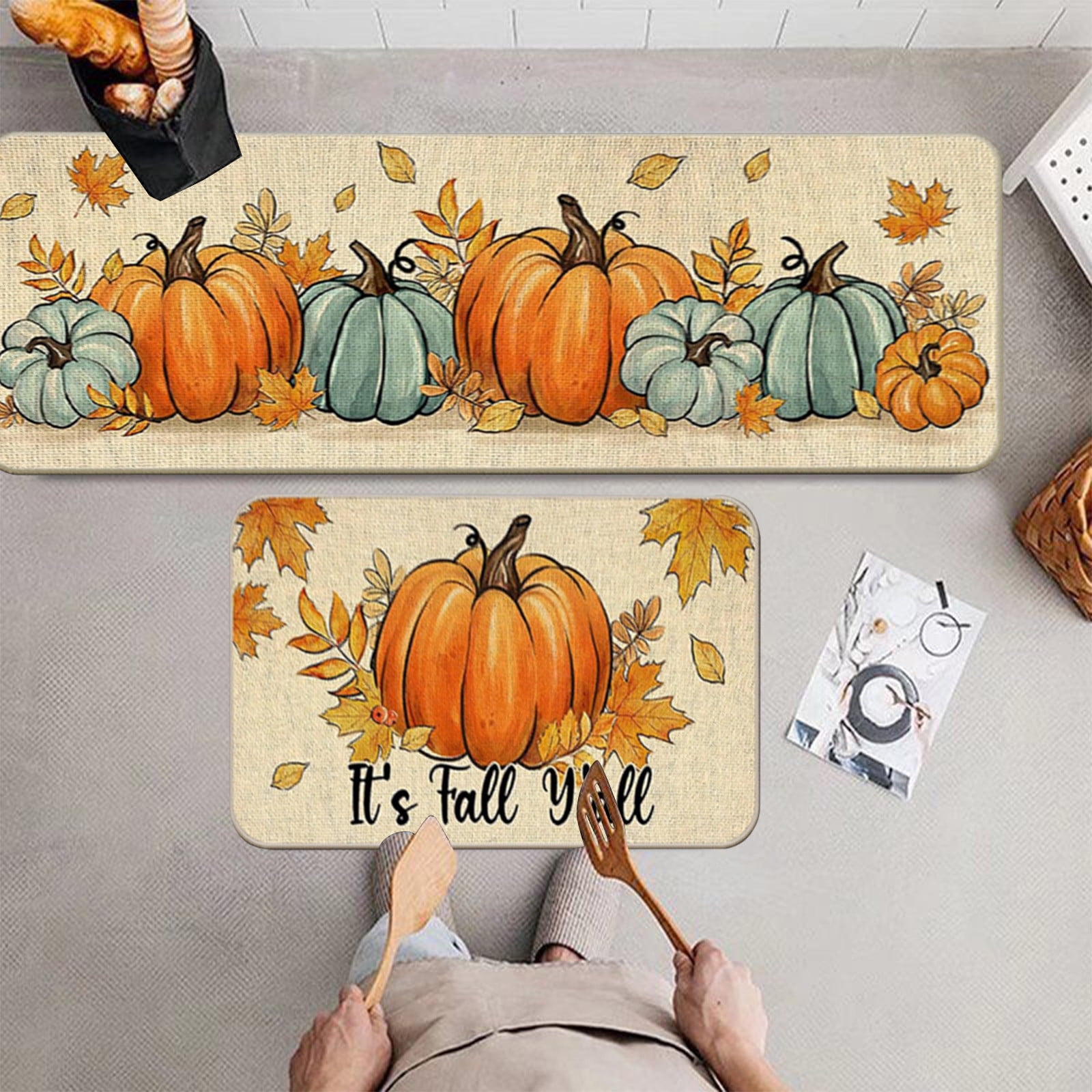 Ruhiku GW Washable Non-Skid Kitchen Rugs and Mats Set of 2, Fall ...