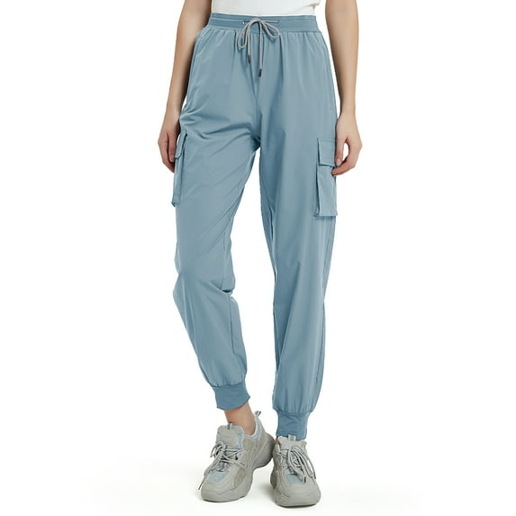 RuiCredibility Hiking Pants Women Joggers with Pockets Elastic Athletic Workout Cargo Pants Lightweight Quick Dry Outdoor Light Gray