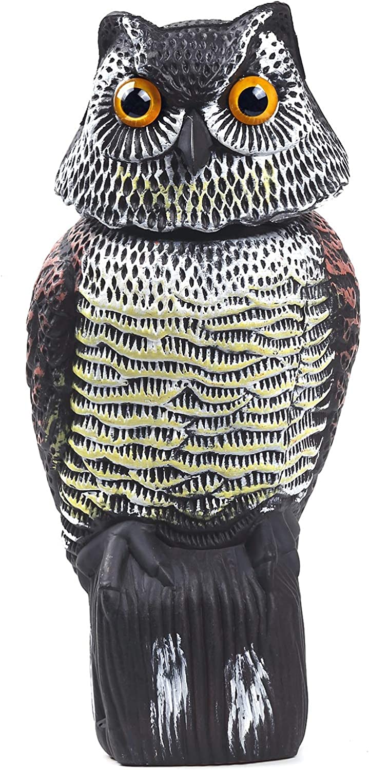 RuiCredibility Owl Decoys to Scare Birds Away with Rotating Head