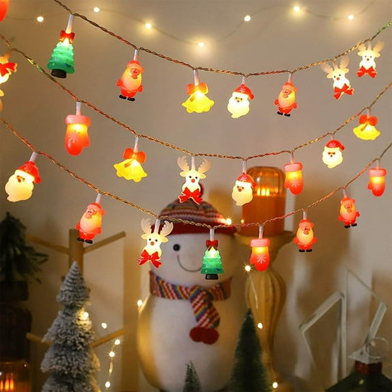 RuiJiao 1.5m/3m Multicolor Christmas String Lights with Santa Snowman Tree Decor, Plastic Festive Indoor Outdoor Party Decoration, Flexible Copper Wire