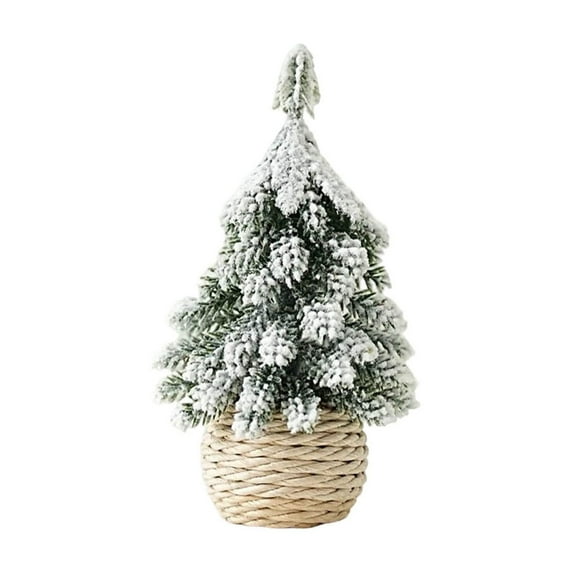 RuiJiao 10 Inch Mini Flocked Snow Cedar Christmas Tree PVC Tabletop Decor for Desk Mantel and Shelf