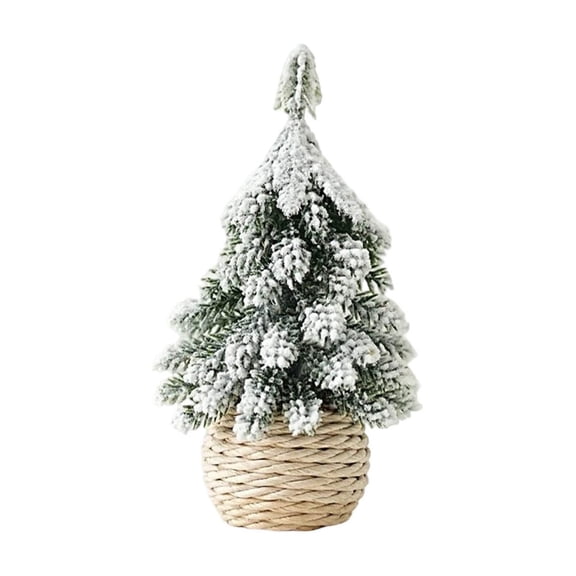 RuiJiao 10 Inch Mini Flocked Snow Cedar Christmas Tree PVC Tabletop Decor for Desk Mantel and Shelf
