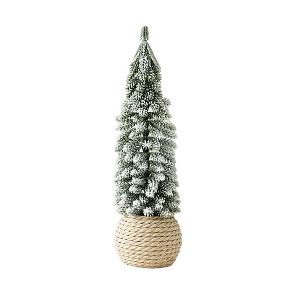 RuiJiao 10 Inch Mini Flocked Snow Cedar Christmas Tree PVC Tabletop Decor for Desk Mantel and Shelf