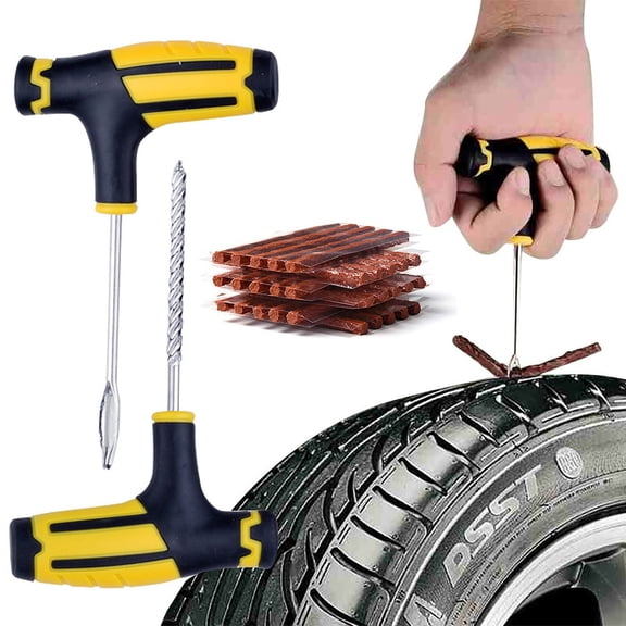 RuiJiao 10Pcs Universal Tire Repair Kit with Refined Steel Tools, Professional Grade for Car, Motorcycle, Truck, Tractor, Tire Puncture Plug Kit with T-Handle, Easy to Use, Portable Storage Case
