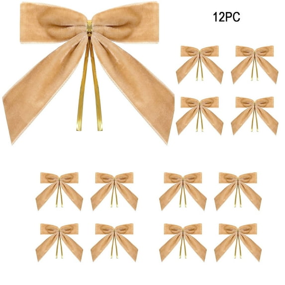 RuiJiao 12Pcs Velvet Christmas Bows Decor Set, Elegant Wreath and Tree Decoration with Metal Wire, 3.5 Inch Festive Holiday Party Decorations for Xmas Gifts, Home, Wreaths (12 Bows)
