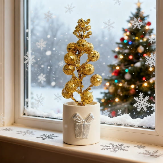 RuiJiao 13 Head Fruit Branch Christmas Ornament Plastic Craft in Green Red Gold Silver for Tabletop Home Holiday Decoration