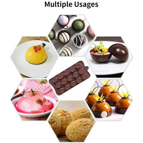 RuiJiao 15-Cavity Rose Shaped Silicone Mold - Multipurpose for Chocolate, Cold Soap, and Jelly Making, Perfect for DIY Craft