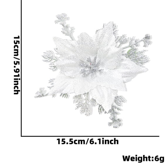 RuiJiao 16cm Glittered Christmas Artificial Flowers for Tree Decorations 2023, Sparkling Layered Petals, 2-in-1 Clip and Insert Design, Durable Indoor Outdoor Xmas Accessories (Best Sale)