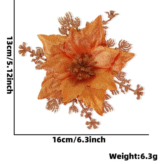 RuiJiao 16cm Glittered Christmas Artificial Flowers for Tree Decorations 2023, Sparkling Layered Petals, 2-in-1 Clip and Insert Design, Durable Indoor Outdoor Xmas Accessories (Best Sale)