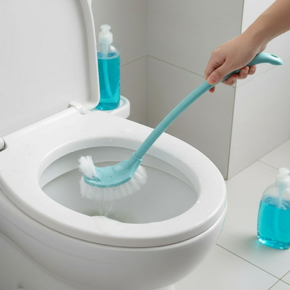 RuiJiao 2-in-1 Toilet Brush Set with Rubber and Slit Brush Heads, Plastic Long Handle Toilet Bowl Cleaner for Bathroom, Sink, Bathtub, Efficient Corner Cleaning, Hygienic, Durable