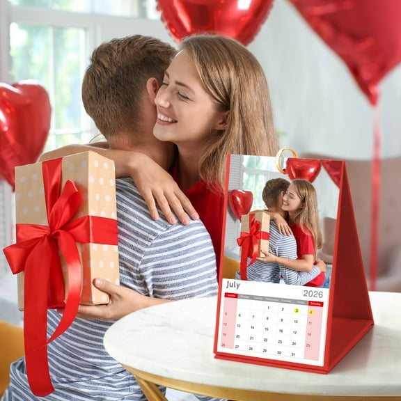 RuiJiao 2026 Custom Photo Desk Calendar, Personalized 12 Months with Cover, Glossy Coated Cards for Home Office Organizer, Christmas Gift Ideas and Holiday Planner (17x10cm)