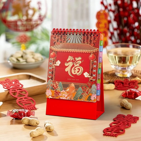 RuiJiao 2026 Mini Desk Calendar, Festive Red Paper Office Desktop Calendar with Thickened Pages, Stable Stand and Holiday Markings for Year-Round Planning