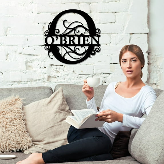 RuiJiao 21 Letters Metal Wall Art Decor, Customized Black Iron Art for Home and Garden, Personalized Surname Sign Durable Indoor Outdoor Decor