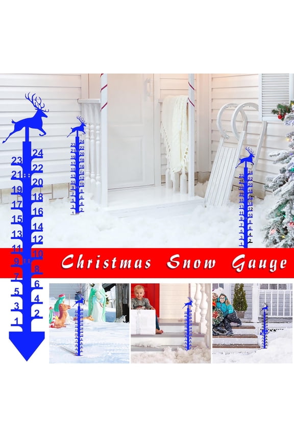 24 Inch Forged Iron Snowflake Snow Gauge, Metal Yard Decor with Hand-Painted Deer Design, Christmas Outdoor Measurement Ruler and Weather Resistant Holiday Decoration Gift