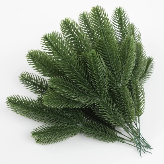 RuiJiao 24Pcs Artificial Pine Needle Stems, Realistic Faux Greenery Branches for Floral Arrangements, Home Decor, Wedding, Holiday Decorations (Green)