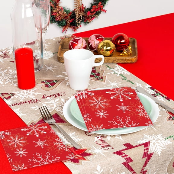 RuiJiao 25Pcs White Snowflake Christmas Paper Napkins, Premium Holiday Party Tableware for Xmas Decorations and Birthday Supplies, 17x17cm