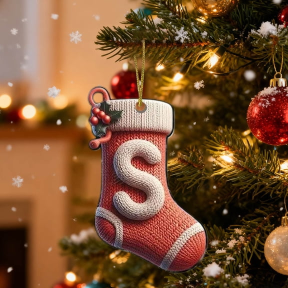 RuiJiao 26 Letters Personalized Acrylic Christmas Stocking Ornaments, Durable Holiday Tree Decor, Alphabet Hanging Decorations for Gifts, Home, Office (Set of A-Z)