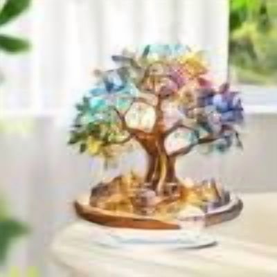 RuiJiao 2D Dream Color Tree Town Ornament - Flat Acrylic Home Decor, Multifunctional Porch Desktop Living Room Decoration