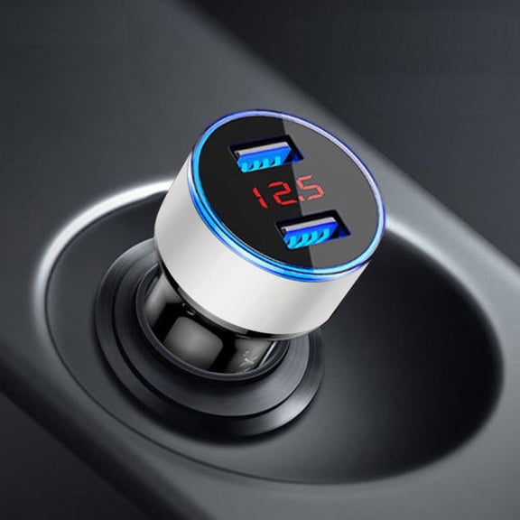 RuiJiao 3.1A Dual USB Car Charger with LCD Display Blue LED Indicator 12-24V Car Cigarette Lighter Socket Fast Charging Aluminum Alloy Pure Copper Smart Voltage Monitor