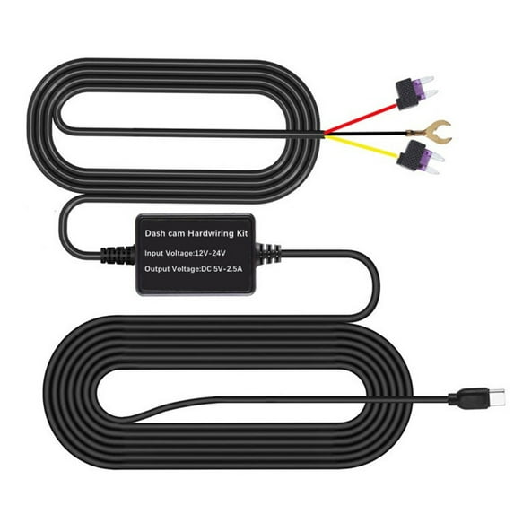 RuiJiao 3 Core Step-Down Line Type-C 12/24V to 5V Hardwire Kit for Dash Cam, 5V2.5A Car Charger with Time-Lapse and 24H Parking Mode, Low Voltage Protection, Black (350cm)