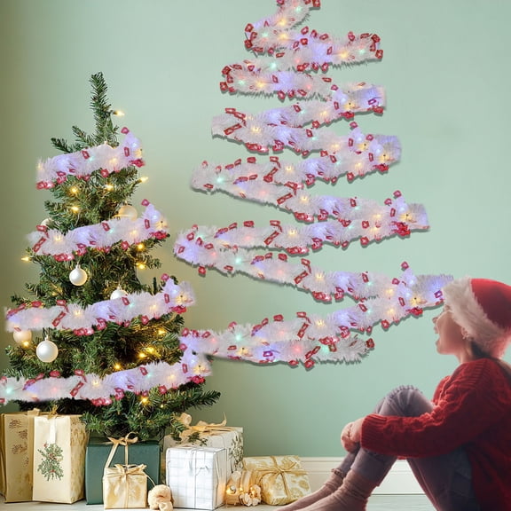 RuiJiao 30 LED Christmas Tree Lights Battery Operated 3M Hanging Decorations with Timer, White Plastic Fairy String Lights for Xmas Window Stair Railing Decoration