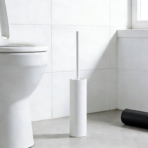 RuiJiao 304 Stainless Steel Toilet Brush and Holder, Freestanding Tall Round Design, Rustproof, Odor-Resistant, Easy Clean, in Multiple Colors