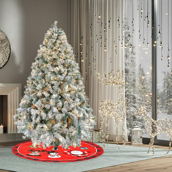 RuiJiao 36in Christmas Tree Skirt, Waterproof Durable Polyester Fabric Holiday Decor for Xmas Tree Base Cover, 90x90cm Double-Layer Elastic Trim Non-Slip Christmas Decorations (Multicolor)
