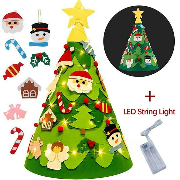 RuiJiao 3D Felt Christmas Tree DIY Kit for Kids, Creative Holiday Decor with Ornaments, Soft Fabric Art Craft for Family Activities (Green, 12in)