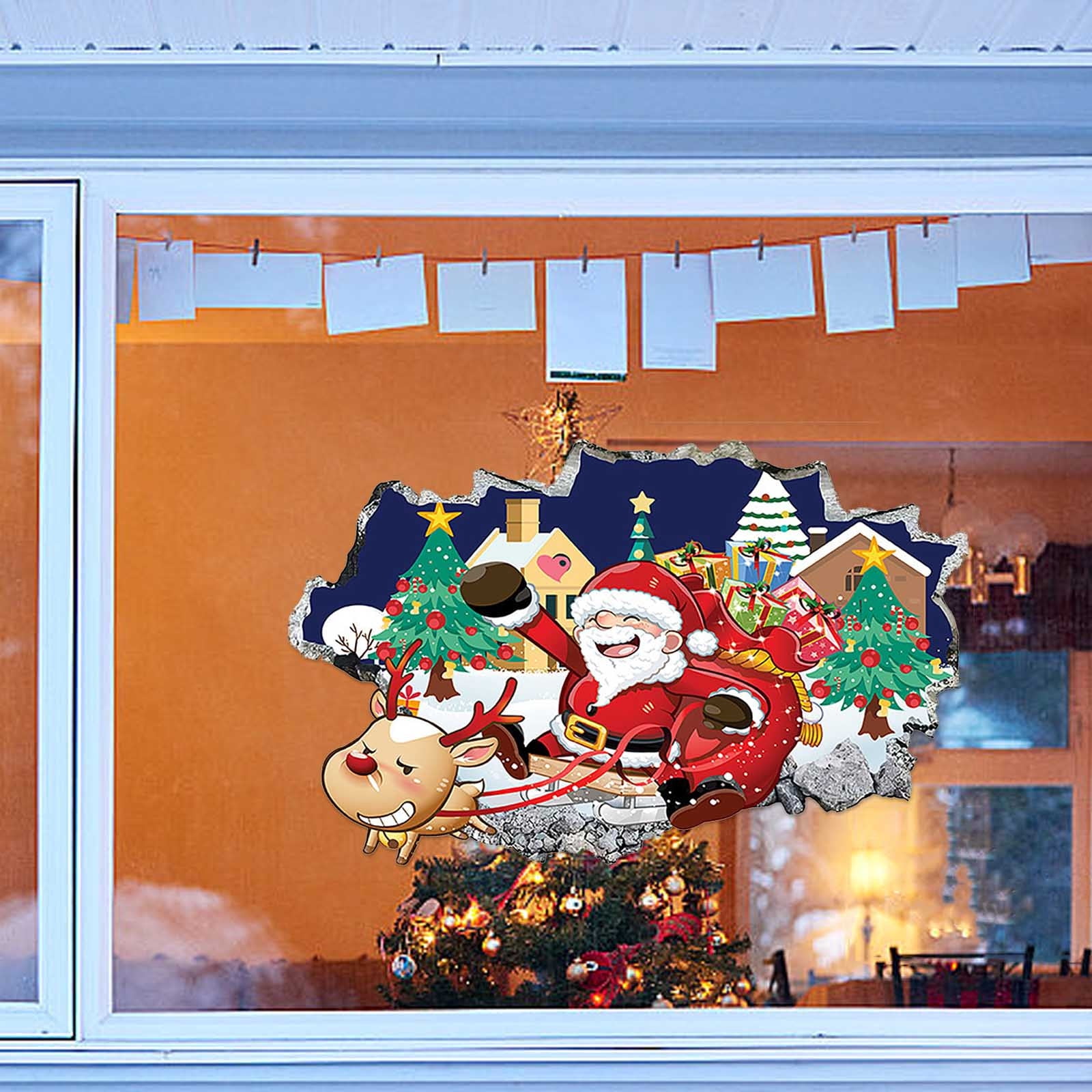 RuiJiao 3D Santa Claus Broken Window Sticker, Easy Peel and Stick ...