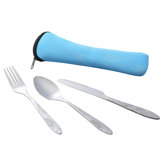 RuiJiao 3Pcs Stainless Steel Fork Spoon Set, Travel Camping Cutlery, Dinnerware, Portable, for Outdoor Trips, Lightweight