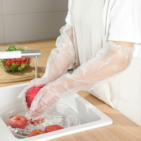RuiJiao 5 - pair Extra - long Disposable Gloves - Multi - purpose for Kitchen Chores, Waterproof and Oil - resistant