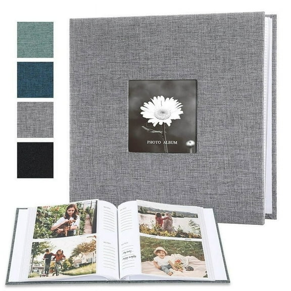 RuiJiao 6-Inch 200 Capacity Photo Album with Linen Cover and Memo Space, Acid-Free PVC-Free Transparent Sleeves, Eco-Friendly DIY Customizable Scrapbook for 4x6 Photos (Small 22x22cm)