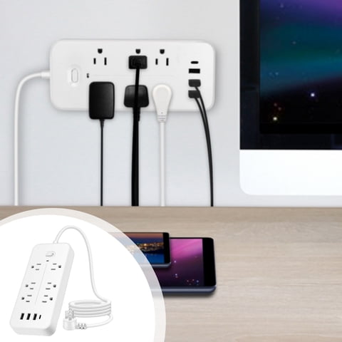 RuiJiao 6-Outlet USB Power Strip with 3 USB and Type C Ports, White ABS Surge Protector for Home Office Dorm, FCC Certified Overload Protection 2000W 10A 1m Cable