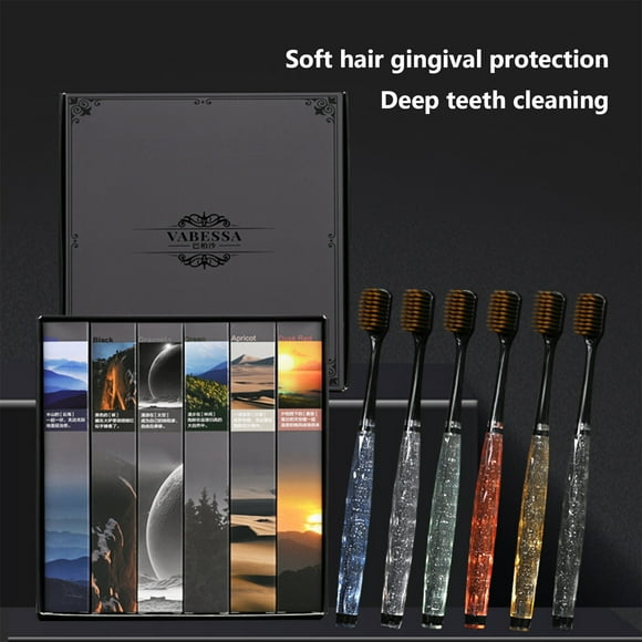 RuiJiao 6pc Soft Toothbrushes, Fashion Color Crystal Handle, Soft Toothbrush for Sensitive Gums