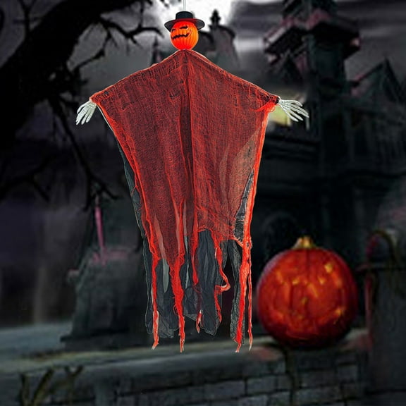 RuiJiao 70x90cm Orange Cloth Halloween Pumpkin Skull Hanging Decoration - Ideal for Outdoor Halloween Decor