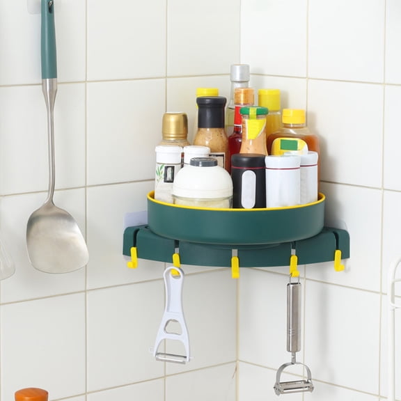 RuiJiao ABS Rotating Turntable Organizer Shelf,Wall Mounted/Free Standing 360° Swivel Storage Tray for Bathroom, Kitchen, Office, Space Saving, Easy to Clean (White/Green)