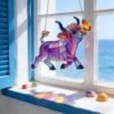 RuiJiao Acrylic Cattle Suncatcher, 20cm 2D Window Decor with Chain, Purple Blue Orange Stained Glass Style Light Filtering Hanging Ornament for Indoor Outdoor Garden Decoration,