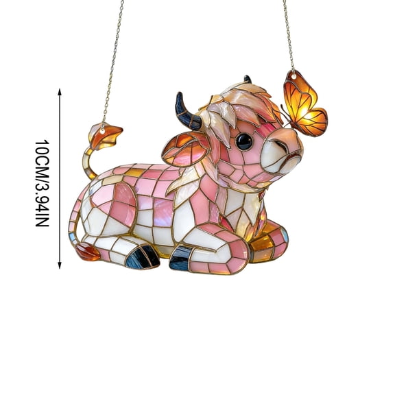 RuiJiao Acrylic Window Hanging, 2D Flat Cow Catcher Colorful Sunlight Reflective Decor, Vibrant Stained Glass Style Farmhouse Ornament for Home Windows Gift