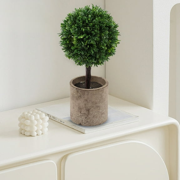 RuiJiao Artificial Green Grass Ball Potted, Fake Shrubs Ball Plant Decoration, Faux Small Boxwood Topiary, Home Office Desk Table Room